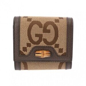 Gucci Jumbo GG Beige Bifold Wallet Hook Canvas Leather